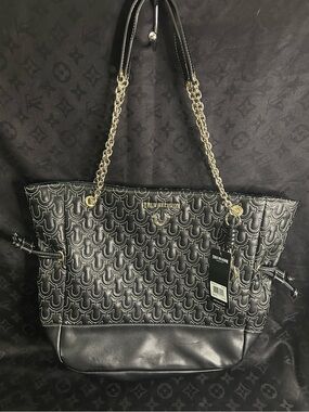 True Religion Black Quilted Tote with Gold Chain Handles